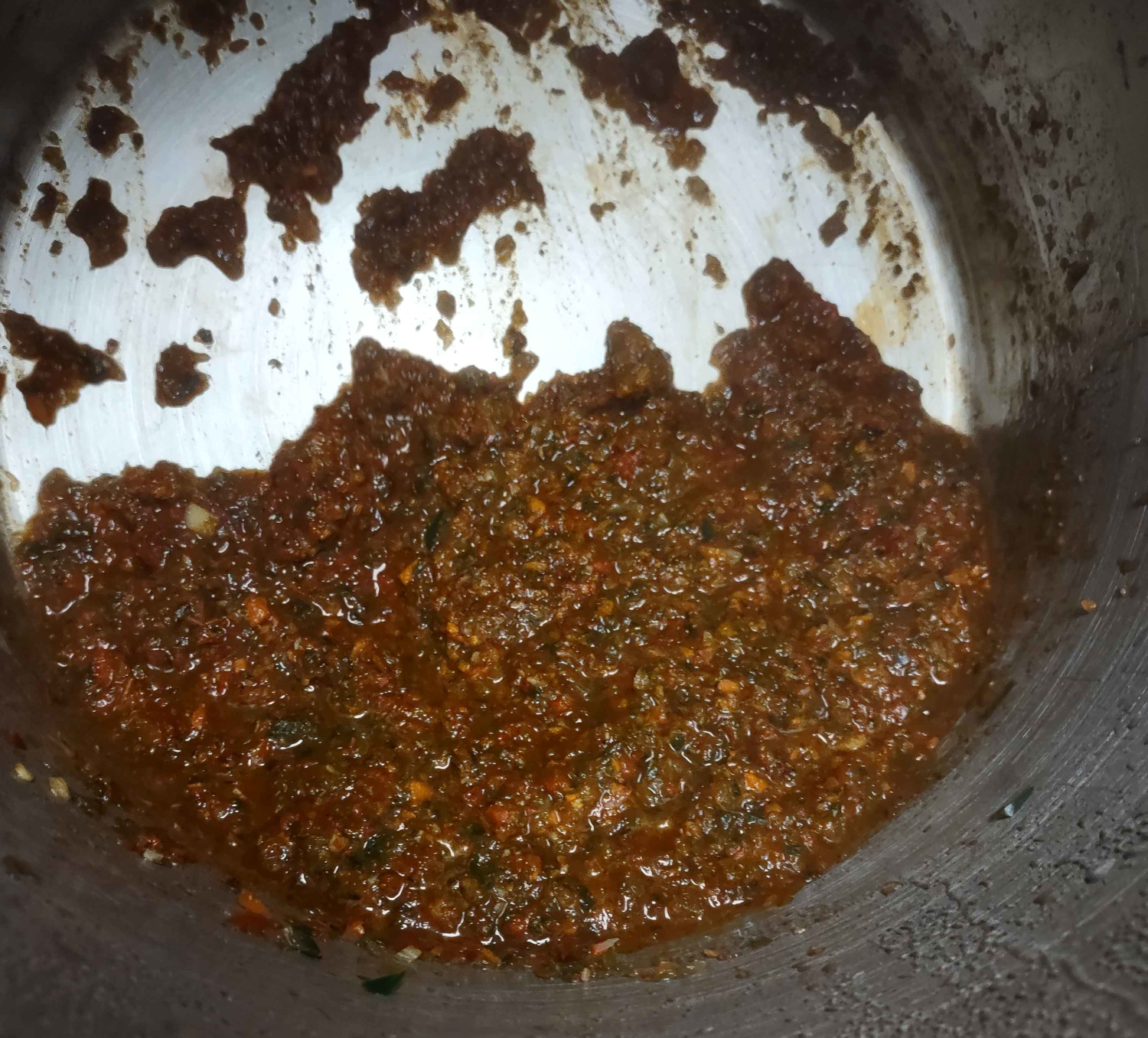 after the pan reached a deep gold glaze, i deglazed it with a cup of veggie broth, then used an immersion blender on the mix. then, i added five tablespoons of mccormick chili seasoning